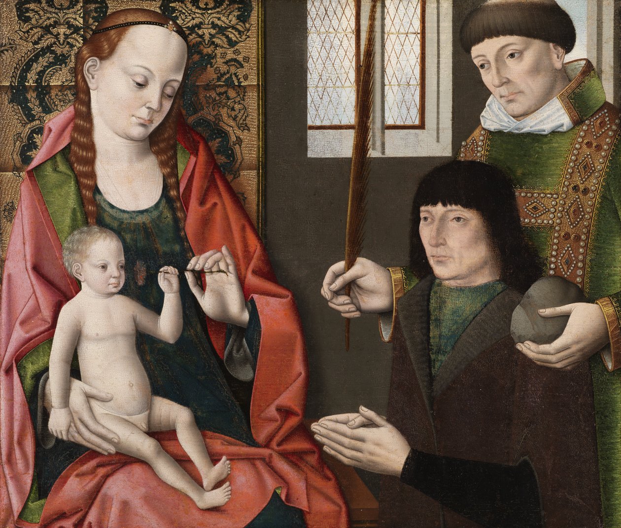 Panna a dítě se svatým Štěpánem a dárcem, kolem roku 1480 od Dirck Bouts