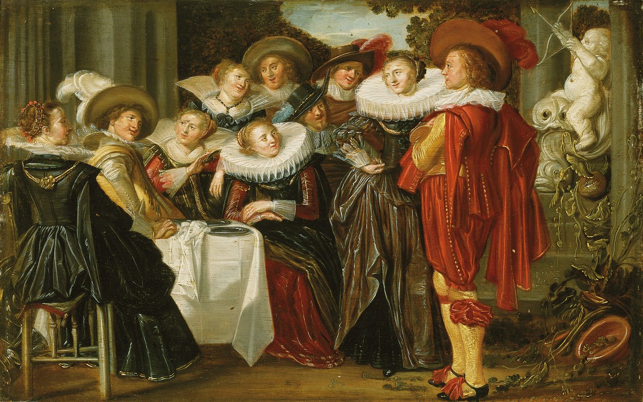 Elegantní firemní oběd na terase, 1623 od Dirck Hals