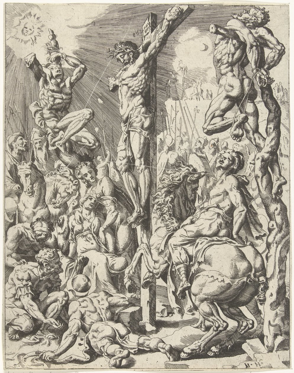 Kristus na kříži Pád lidstva a vykoupení skrze život a umučení Krista (název série) od Dirck Volckertsz. Coornhert (attributed to)