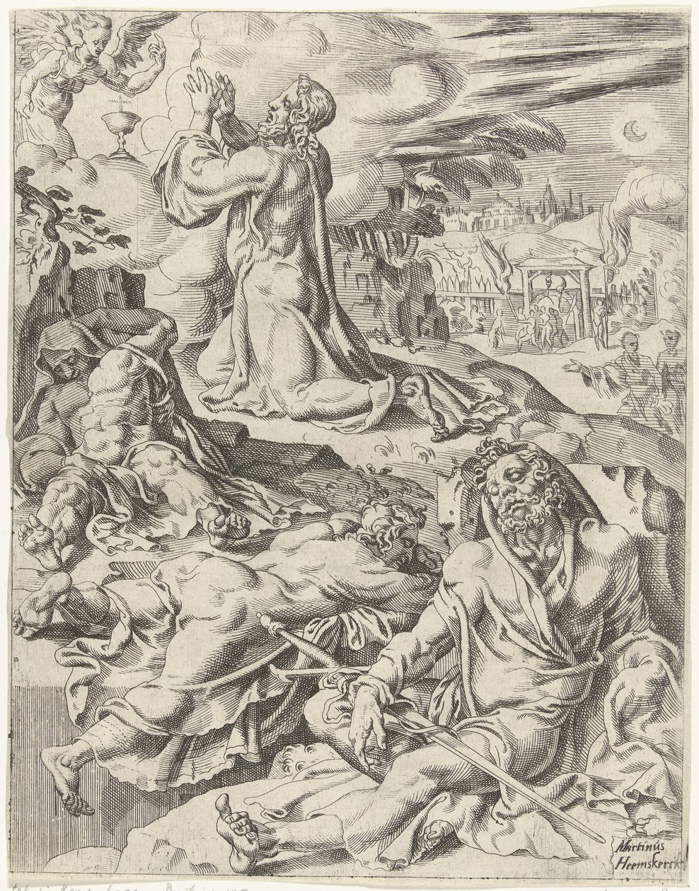 Kristus v zahradě Getsemanské Pád lidstva a vykoupení skrze život a umučení Krista (název série) od Dirck Volckertsz. Coornhert (attributed to)