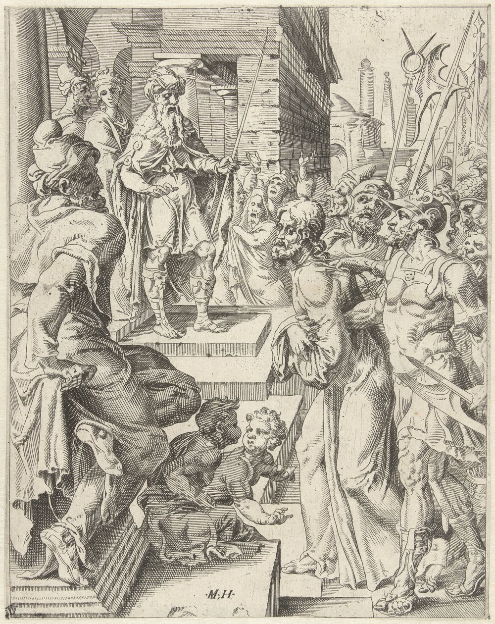 Kristus před Pilátem Pád lidstva a vykoupení skrze život a umučení Krista (název série) od Dirck Volckertsz. Coornhert (attributed to)