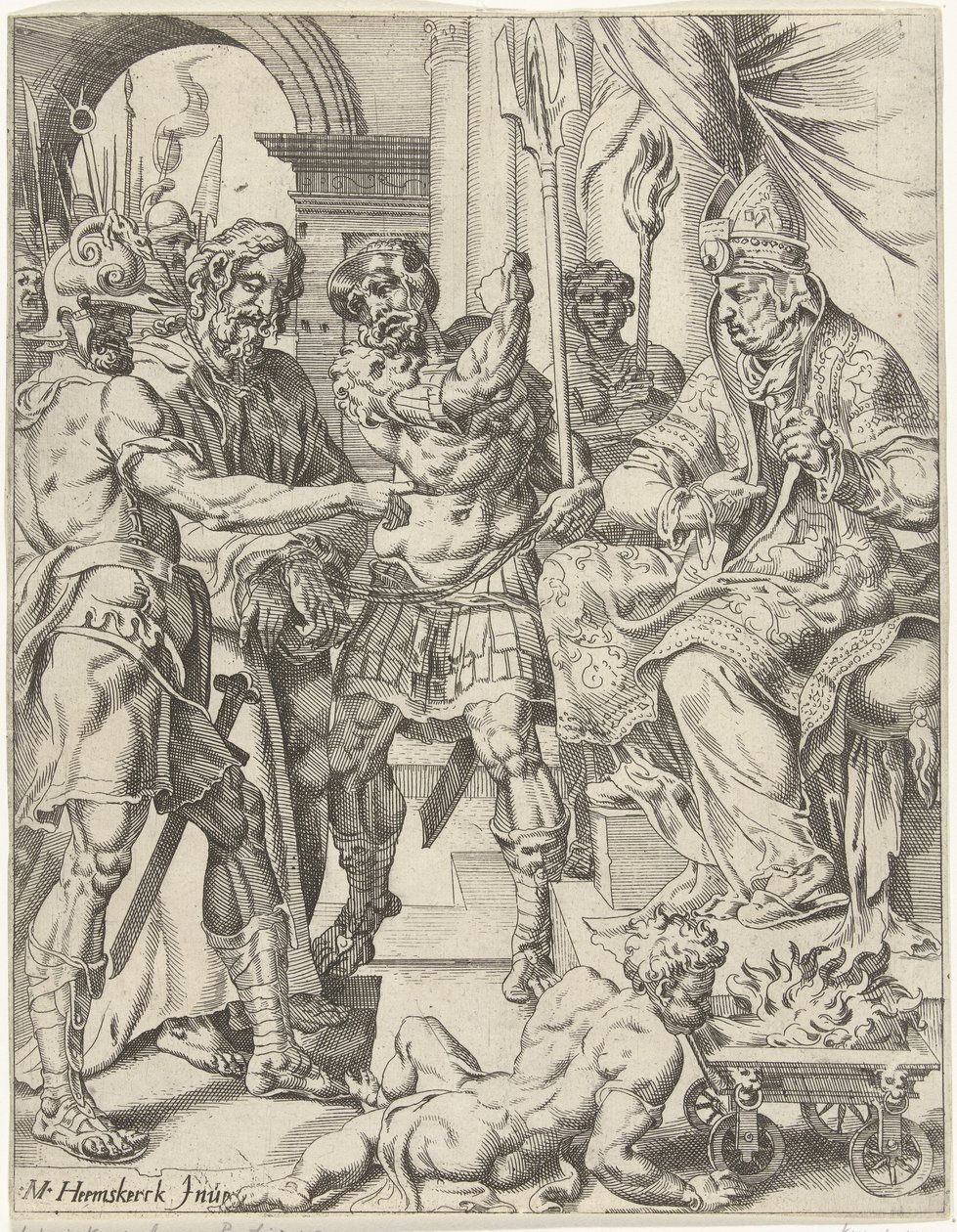Kristus před veleknězem Annášem Pád lidstva a vykoupení skrze život a umučení Krista (název série) od Dirck Volckertsz. Coornhert (attributed to)