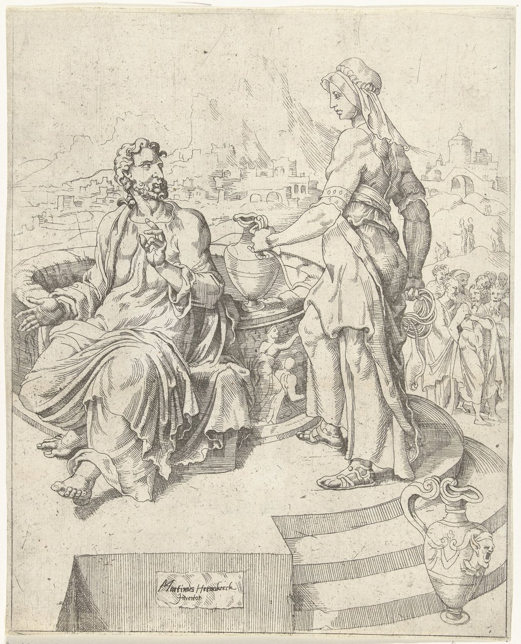 Rozhovor se Samaritánkou Pád lidstva a vykoupení skrze život a umučení Krista (název série) od Dirck Volckertsz. Coornhert (attributed to)