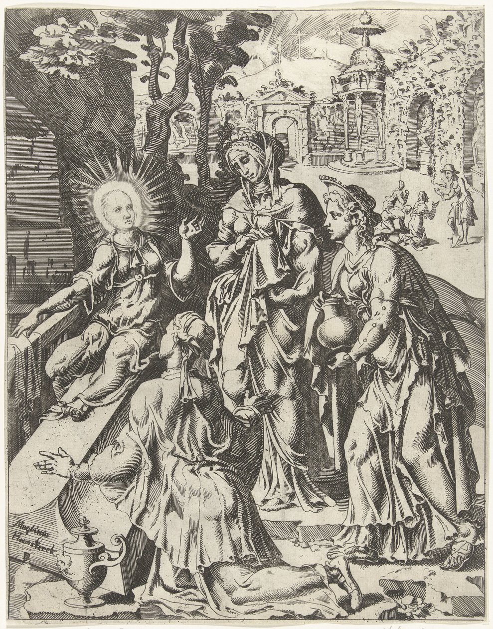 Svaté ženy u hrobu Pád lidstva a vykoupení skrze život a umučení Krista (název série) od Dirck Volckertsz. Coornhert (attributed to)