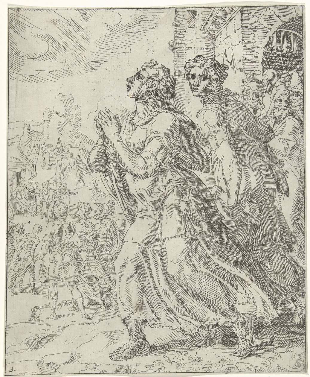 Judith a její sluha opouštějí Bethulii Judit a Holofernes (název série) od Dirck Volckertsz. Coornhert (attributed to)