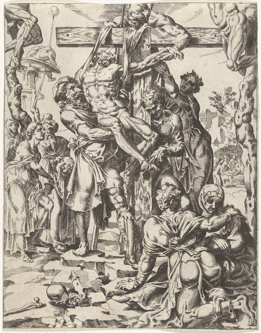 Sestup z Kříže Pád lidstva a vykoupení skrze život a umučení Krista (název série) od Dirck Volckertsz. Coornhert (attributed to)
