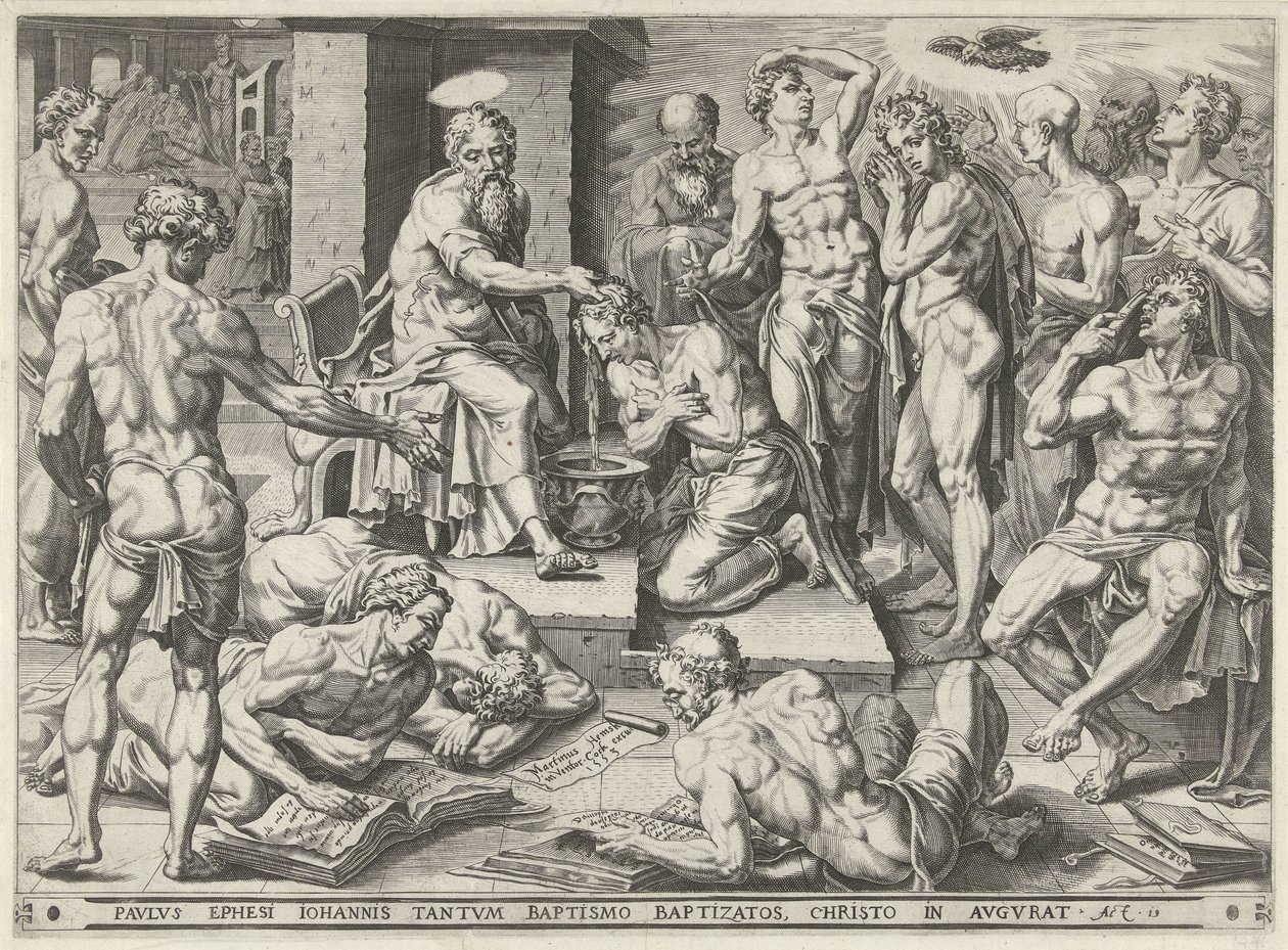 Pavel křtí obyvatele Efezu od Dirck Volckertsz. Coornhert (attributed to)