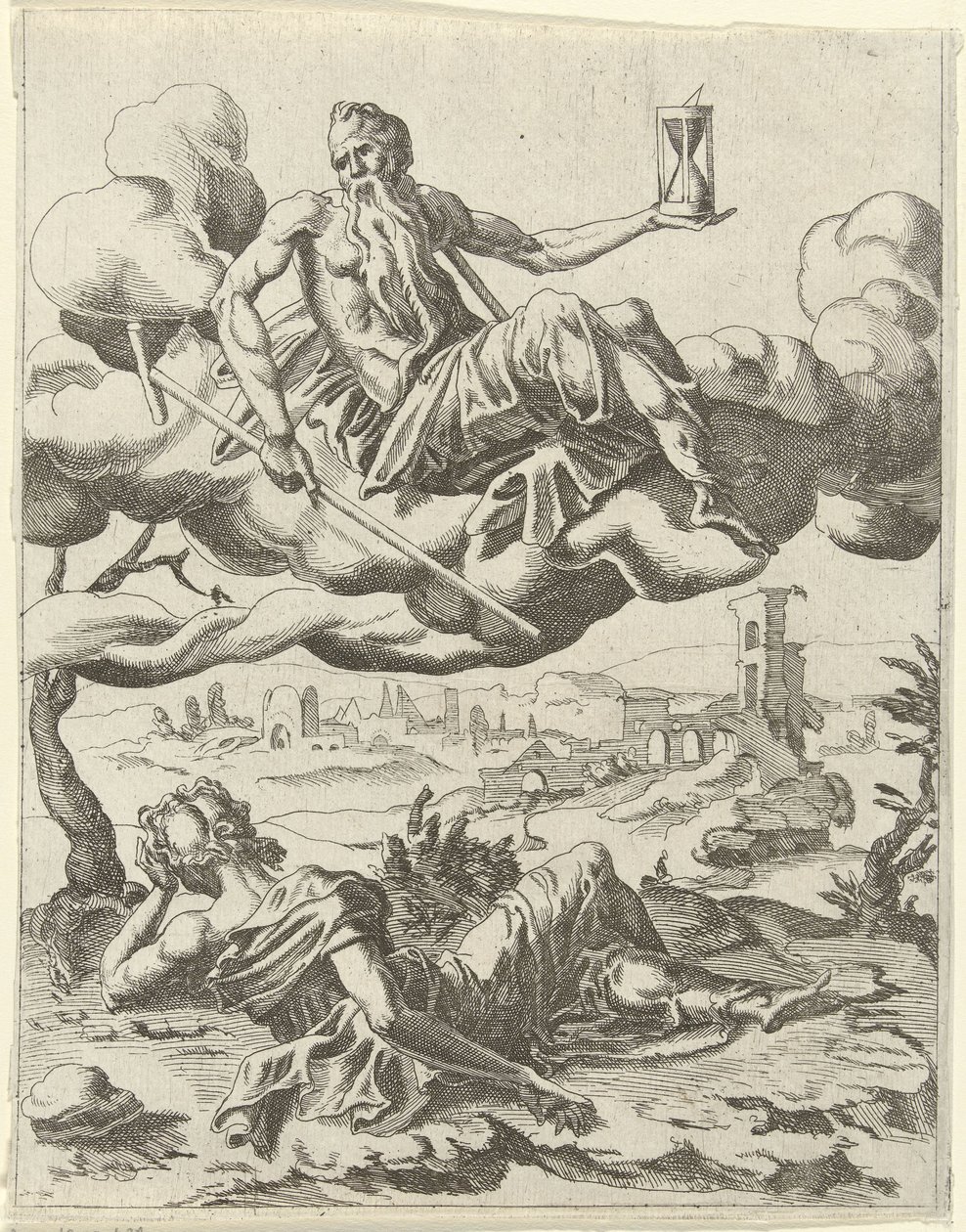 Čas dobývá slávu Triumphs of Petrarc (název série) od Dirck Volckertsz. Coornhert (possibly)