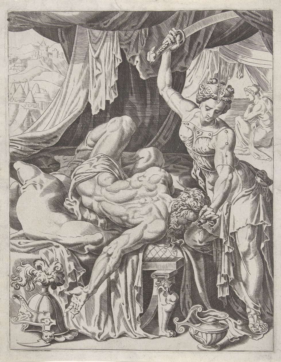 Judith usekne Holofernesovi hlavu Ženská listina (název série) od Dirck Volckertsz. Coornhert