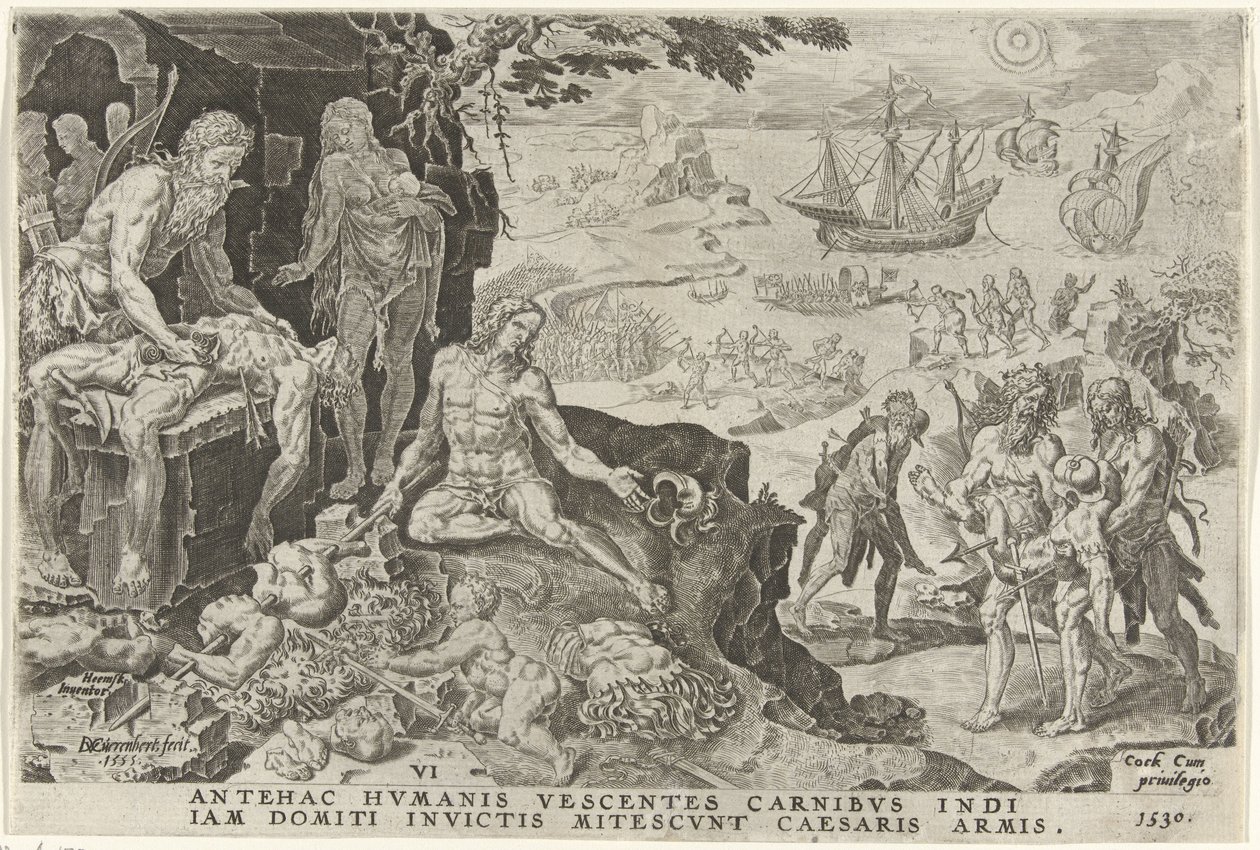Císařská vojska Karla V. napadají Střední Ameriku, 1530 Vítězství Karla V. (název série) Divi Caroli. v. imp. opt. max. victoriae, ex multis praecipuae (název série) od Dirck Volckertsz. Coornhert