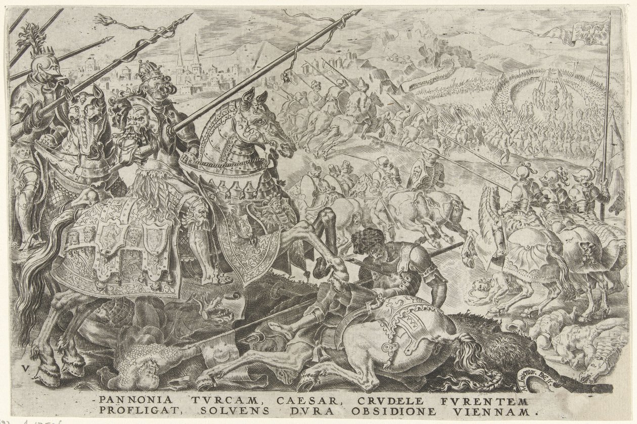 Reliéf Vídně, 1529 Vítězství Karla V. (název série) Divi Caroli. v. imp. opt. max. victoriae, ex multis praecipuae (název série) od Dirck Volckertsz. Coornhert