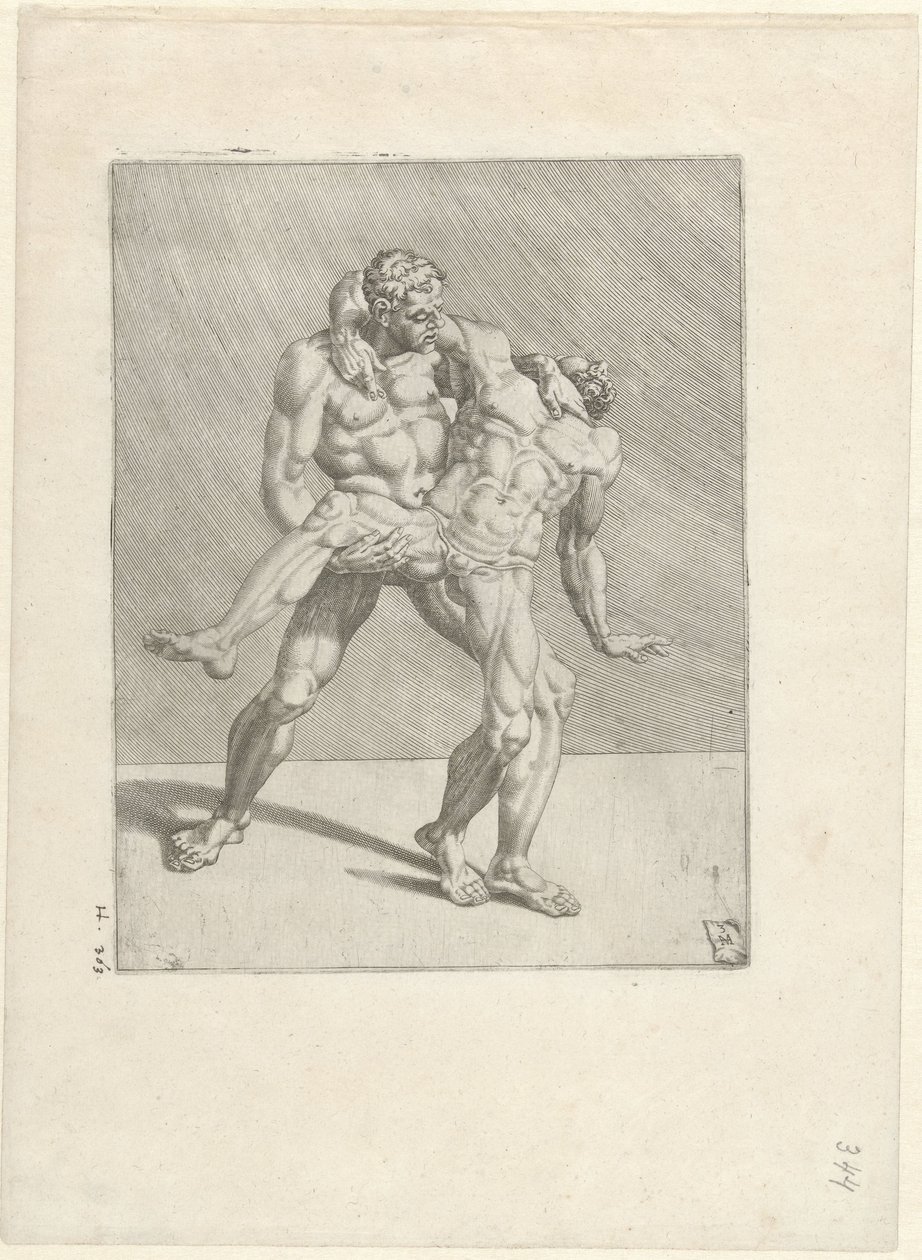 Dva zápasníci Wrestlers (název série) od Dirck Volckertsz. Coornhert