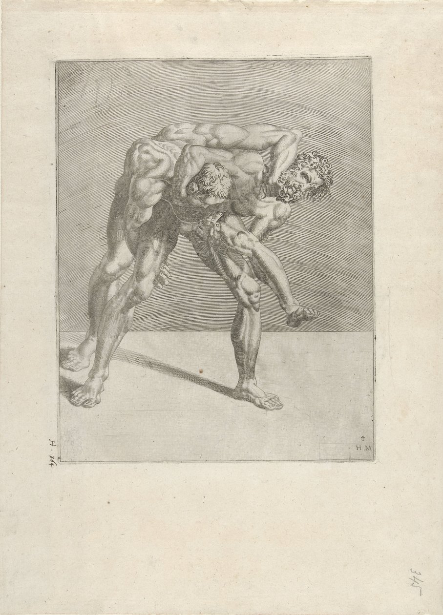 Dva zápasníci Wrestlers (název série) od Dirck Volckertsz. Coornhert