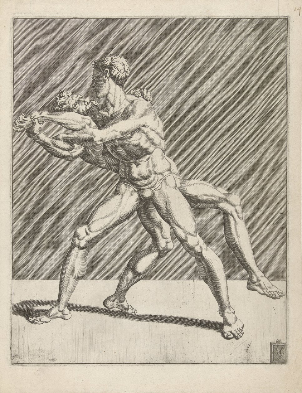 Dva zápasníci Wrestlers (název série) od Dirck Volckertsz. Coornhert