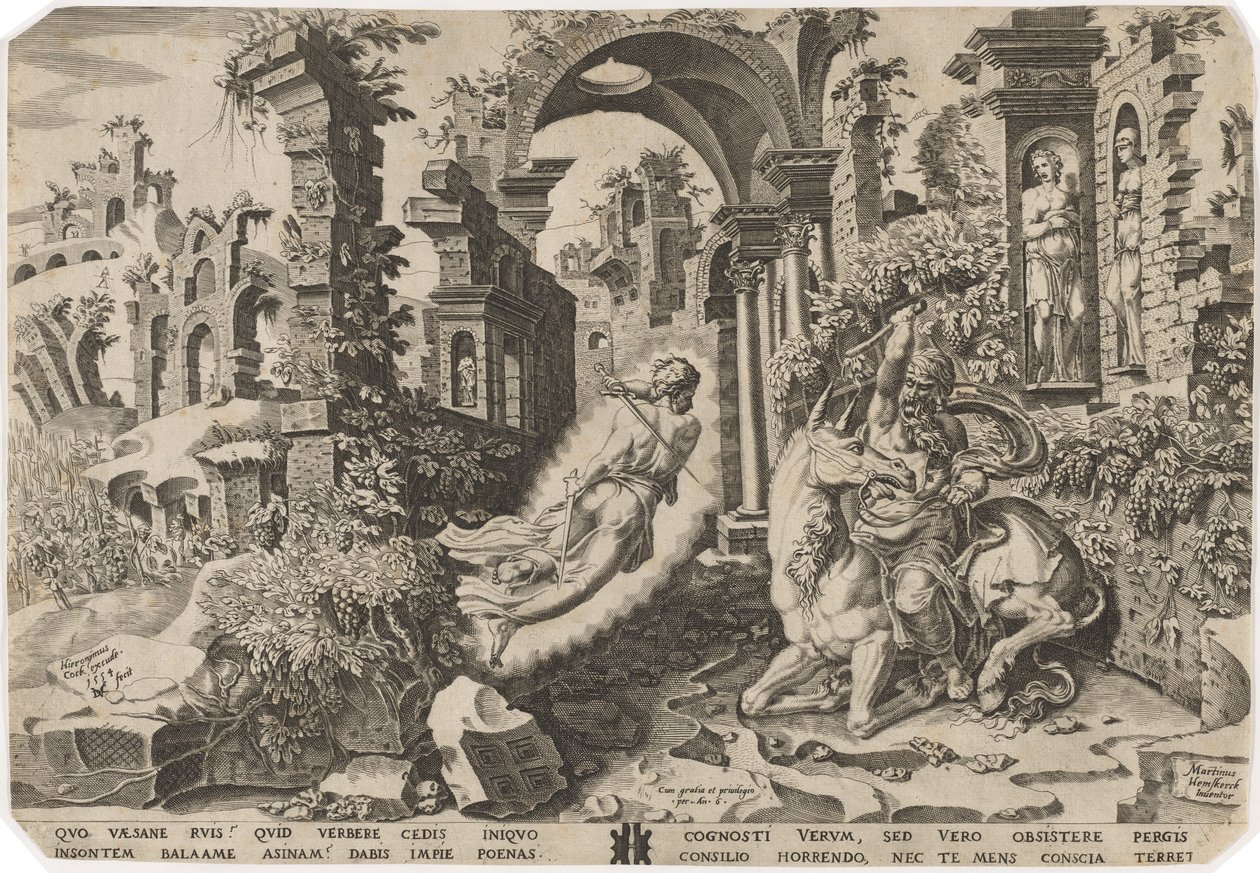 Balám a anděl od Dirck Volckertz Coornhert, after Maerten van Heemskerck