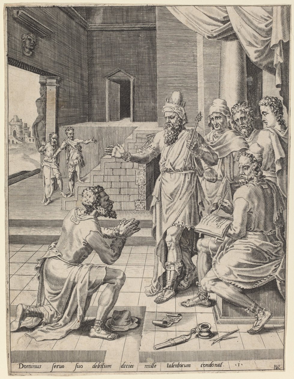 Král odpouští svému služebníku jeho dluh od Dirck Volckertz Coornhert after Maerten van Heemskerck