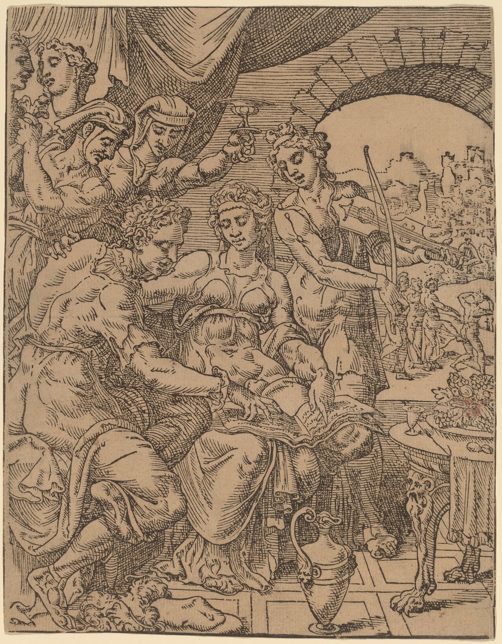Marnotratný syn plýtvá svým dědictvím o nevěstkách od Dirck Volckertz Coornhert after Maerten van Heemskerck