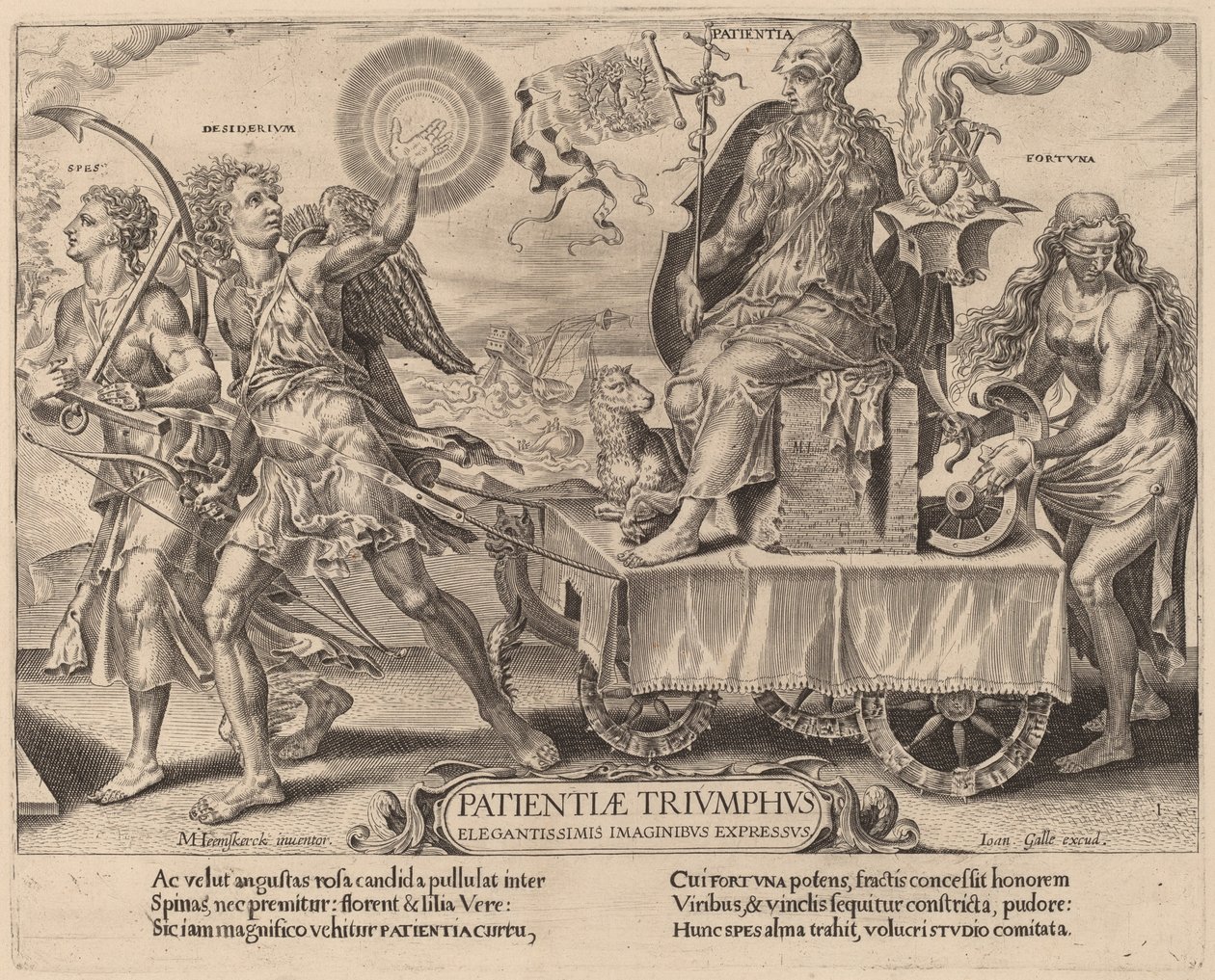 Triumf trpělivosti od Dirck Volckertz Coornhert after Maerten van Heemskerck