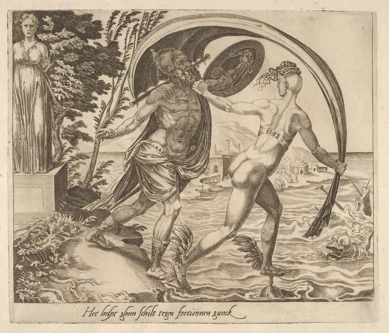 Štít je k ničemu, když se Fortune otočí zády od šesti výroků o štěstí, ca. 1560. od Dirck Volkertsen Coornhert