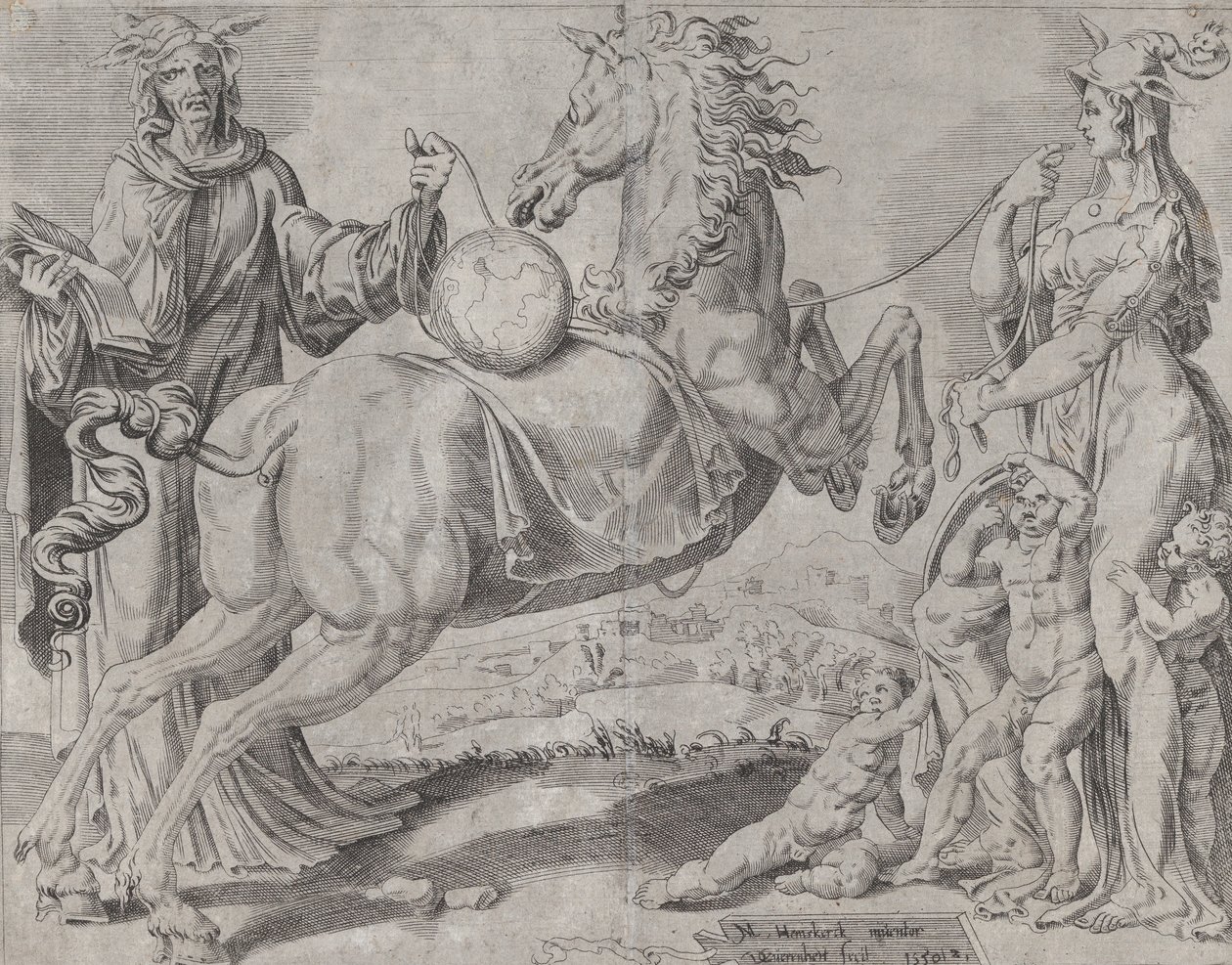 Pošetilé vědění a pošetilá láska snažící se omezit svět, od Nespoutané trápení..., 1550. od Dirck Volkertsen Coornhert