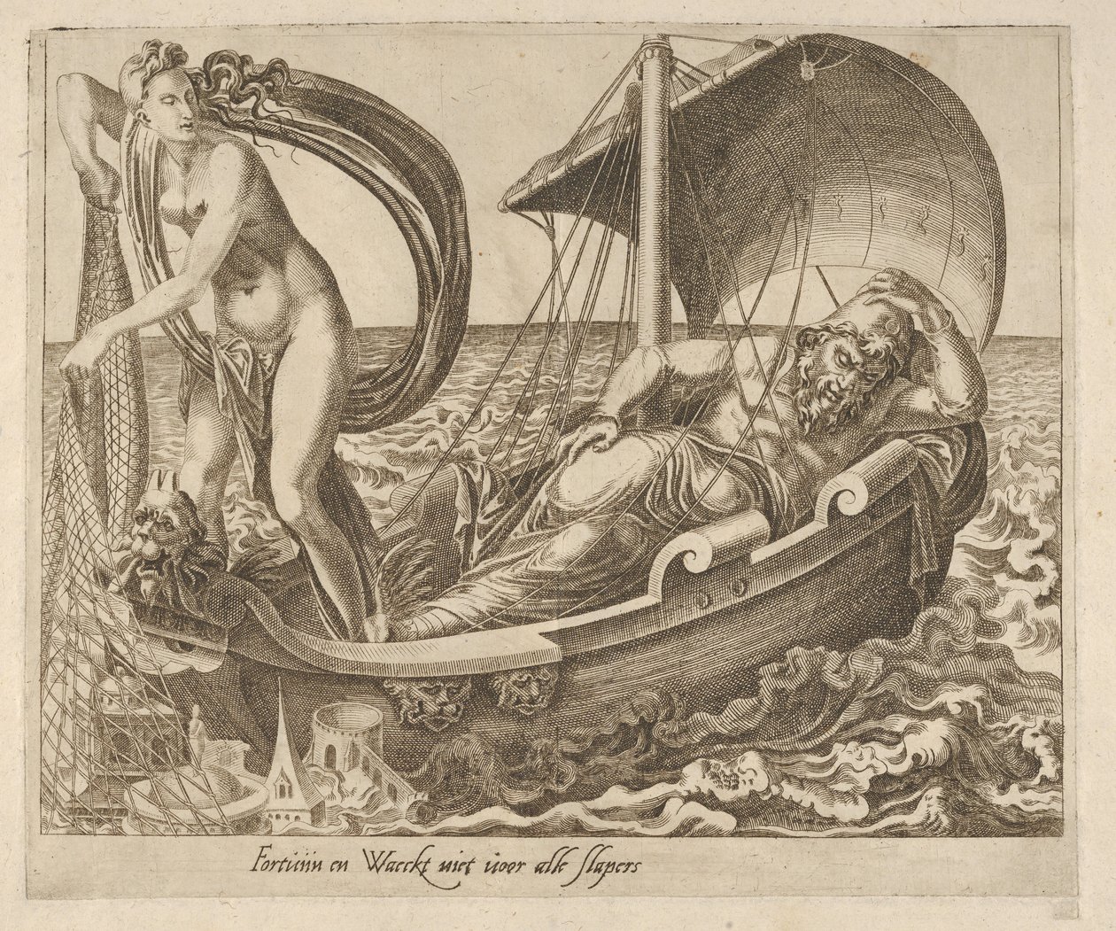 Fortune nehlídá všechny spáče ze šesti výroků o štěstí, ca. 1560. od Dirck Volkertsen Coornhert