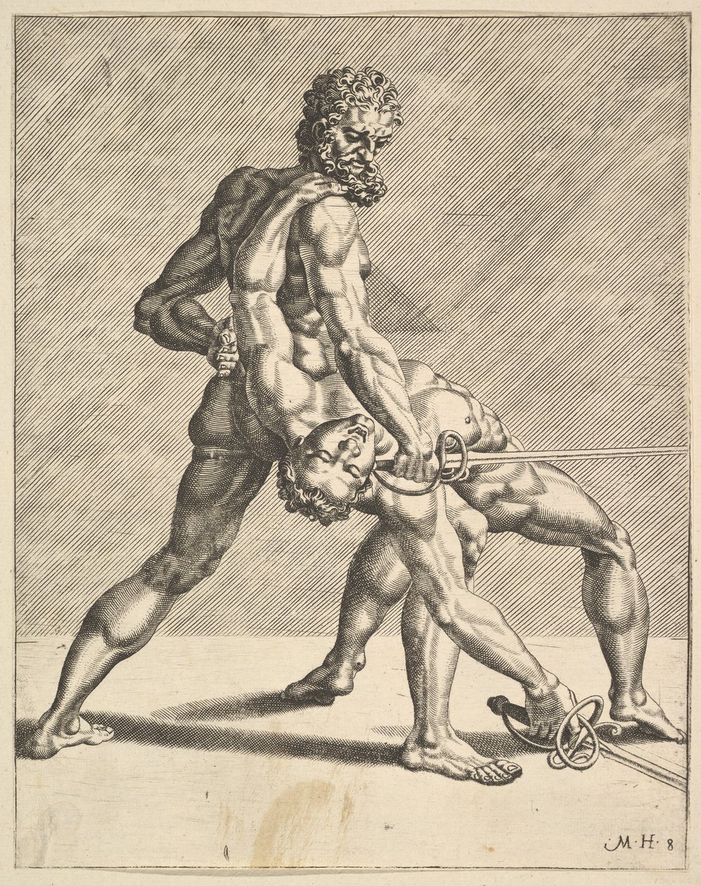 Dva šermíři, od Fencers, deska 8, 1552 od Dirck Volkertsen Coornhert
