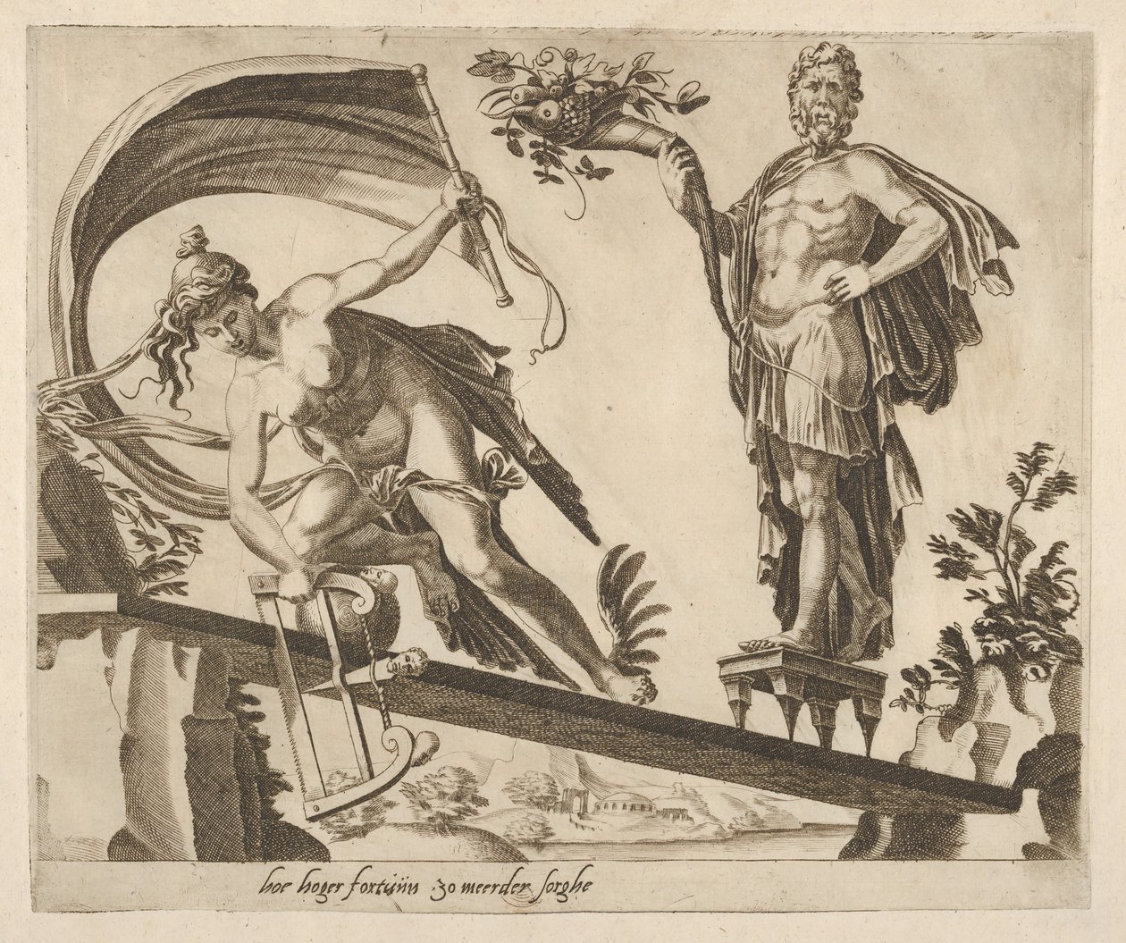 Když je bohatství hojné, pád bude hlubší ze šesti výroků o štěstí, ca. 1560. od Dirck Volkertsen Coornhert