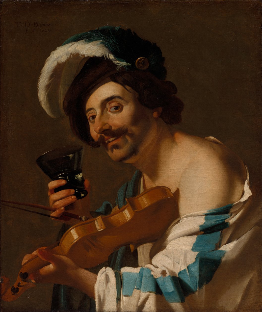 Houslista se sklenkou na víno, 1623. od Dirck van Baburen
