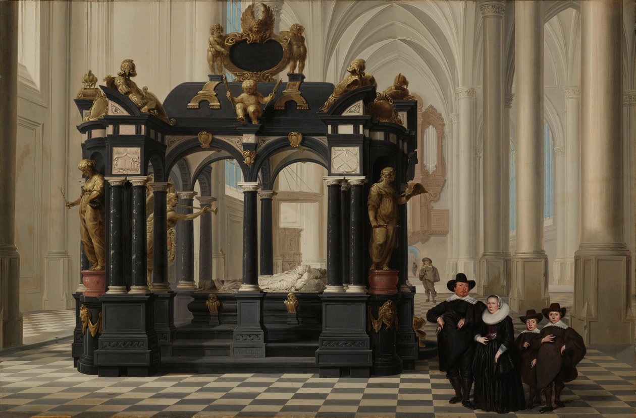 Rodina vedle hrobky prince Williama I. v Nieuwe Kerk, Delft Rodina vedle hrobky Willema I. (William the Silent) v Nieuwe Kerk, Delft od Dirck van Delen