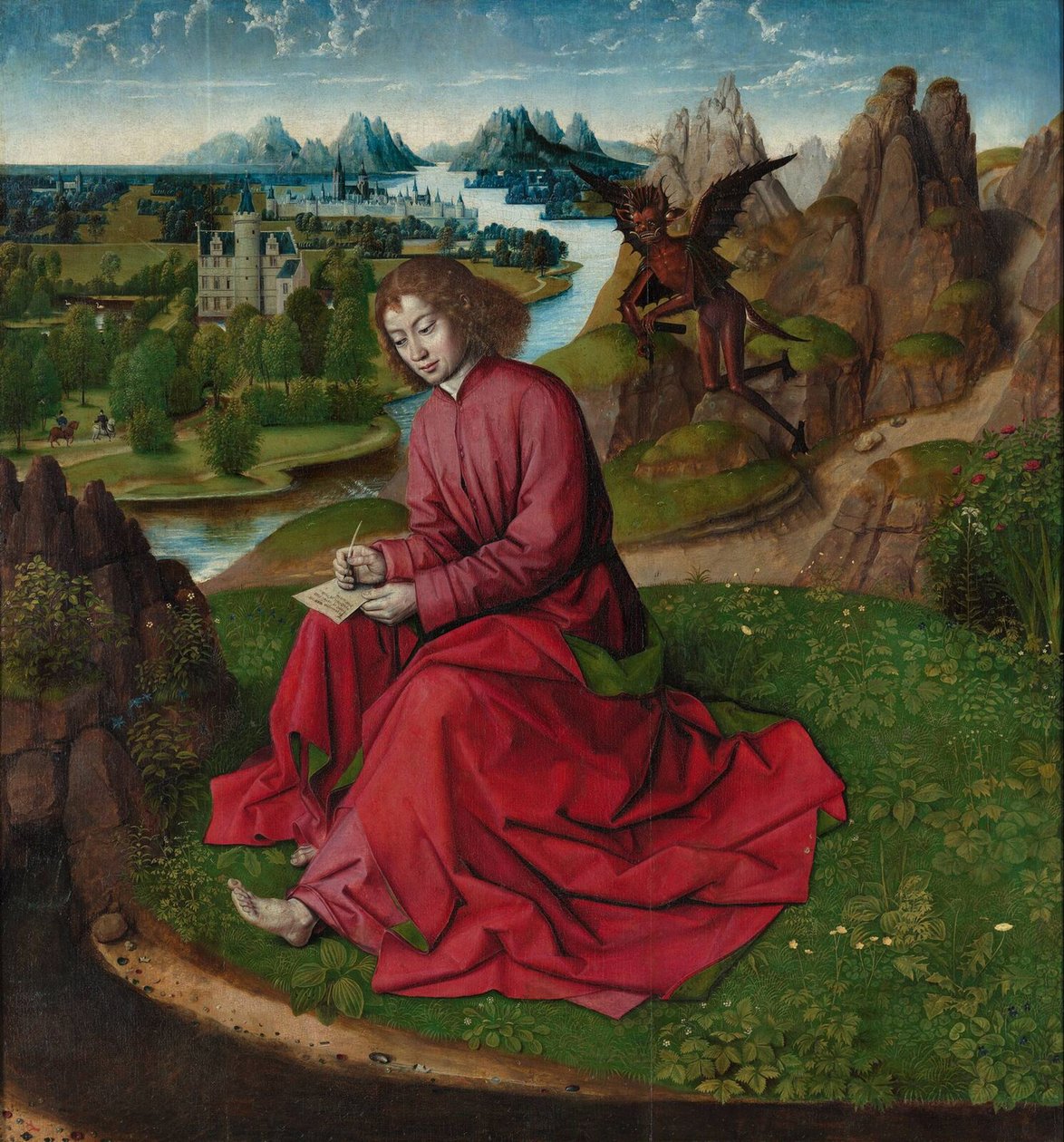 Svatý Jan Evangelista na Patmosu, cca 1465 od Dirk Bouts