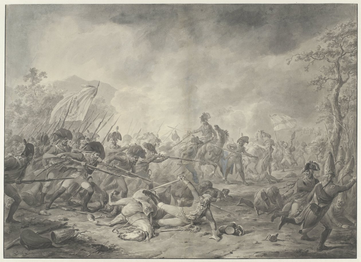 Zajetí ruského generála Hermanna v bitvě u Bergenu, 1799 od Dirk Langendijk (signed by artist)