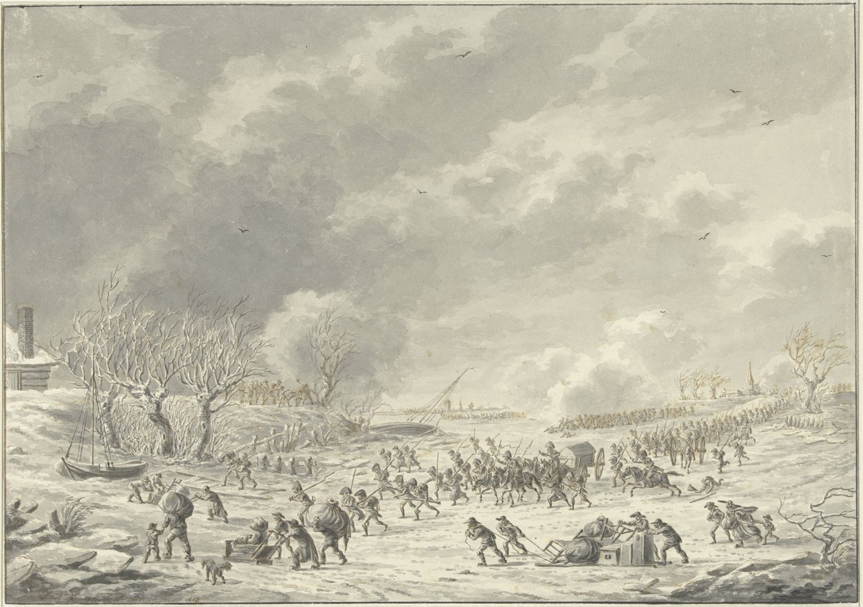 Francouzi překročí Waal poblíž Bommel, leden 1795 od Dirk Langendijk
