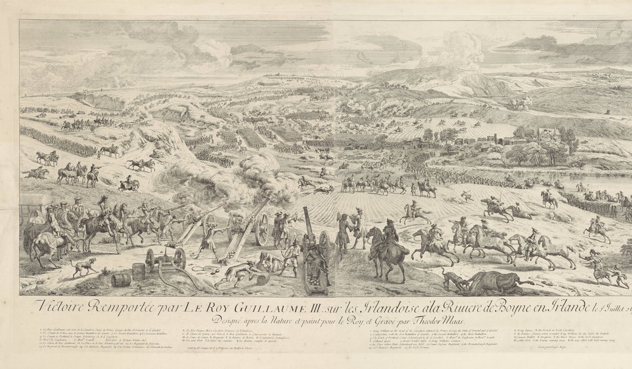 Slag bij Drogheda aan de Boyne, 1. července 1690 Vítězství vyhrál Le Roy Guillaume III. o irských ženách u řeky Boyne v Irsku 1. července 1690 (název na předmětu) od Dirk Maas
