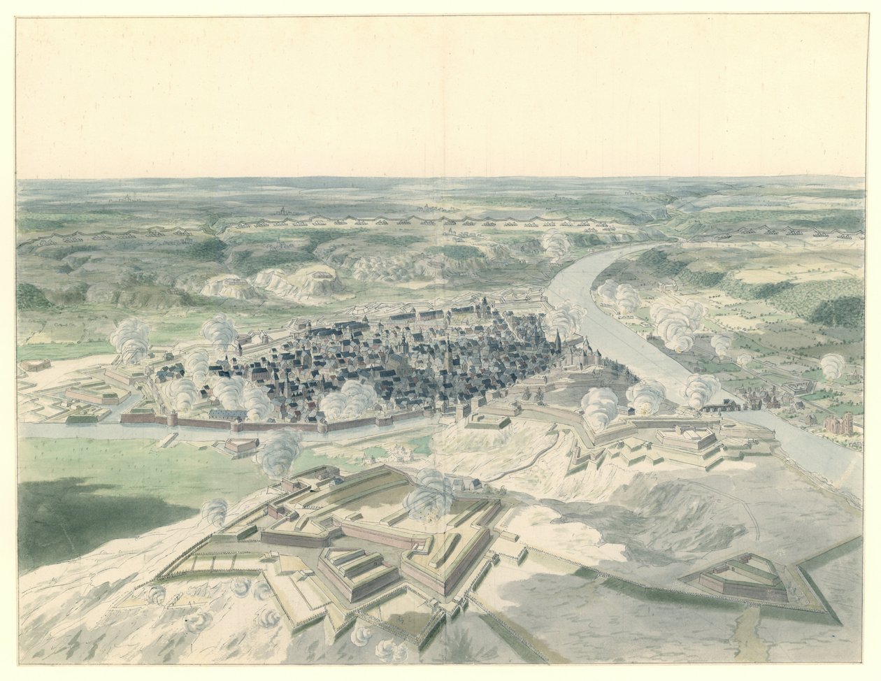 Pohled na Namur od západu během obléhání v roce 1695 od Dirk Maas