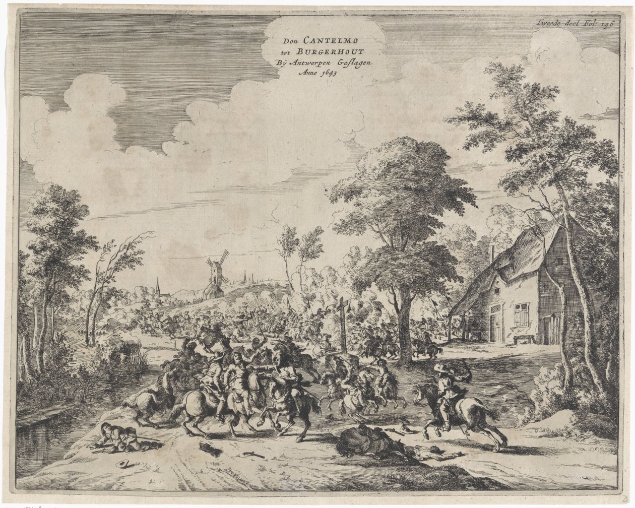 Španělé pod vedením Dona Cantelma poraženi u Borgerhout, 1643 Don Cantelmo tot Burgerhout By Antwerp Struck Anno 1643 (název na objektu) od Dirk Stoop