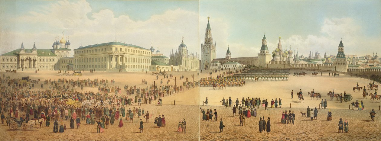 Nikolajevský palác a chrám Vasila Blaženého z pohledu od Kremlu, z panoramatu Moskvy, rytina Philippe Benoista (1813-1905) a Aubrun, vyd. Lemercier, asi 1840 (viz 8876) od Dmitri Indieitzeff