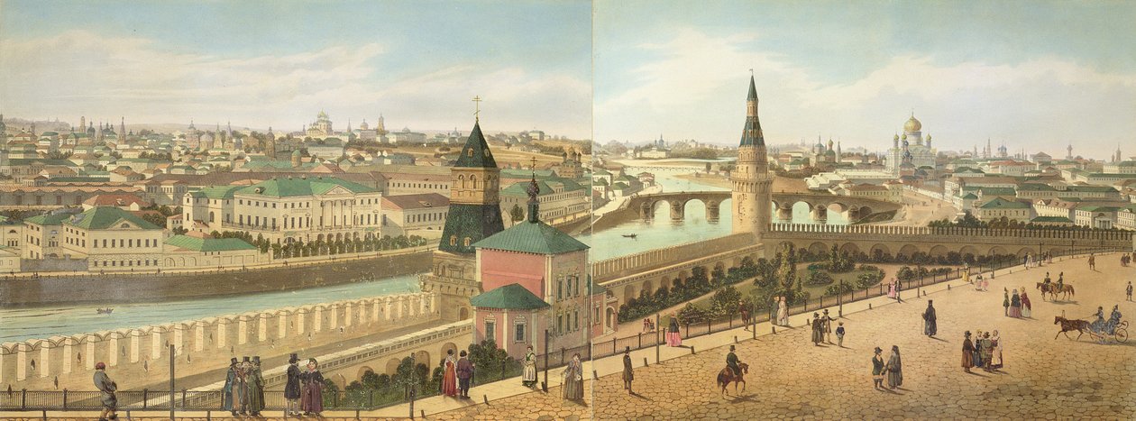 Pohled na řeku z Kremlu včetně kostela našeho Spasitele z panoramatu Moskvy, vyryté Philippem Benoistem (1813-c.1905) a hospoda Aubrun. od Lemerciera, kolem roku 1840 od Dmitri Indieitzeff