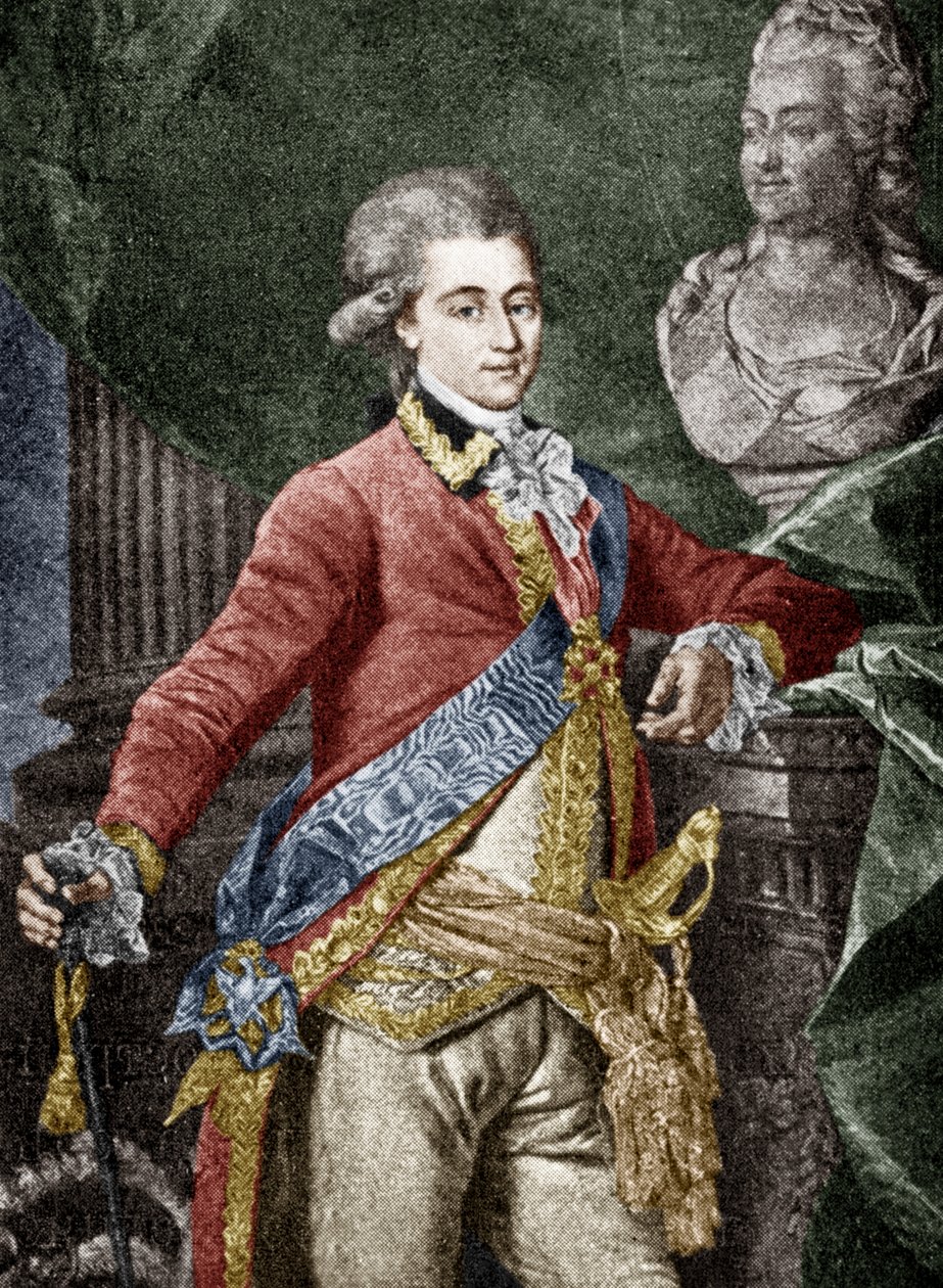 Alexandr Dmitrijevič Lanskoj (1758-1784) ruský voják, milenec Kateřiny II., rytina kolorovaného dokumentu od Dmitri Grigor