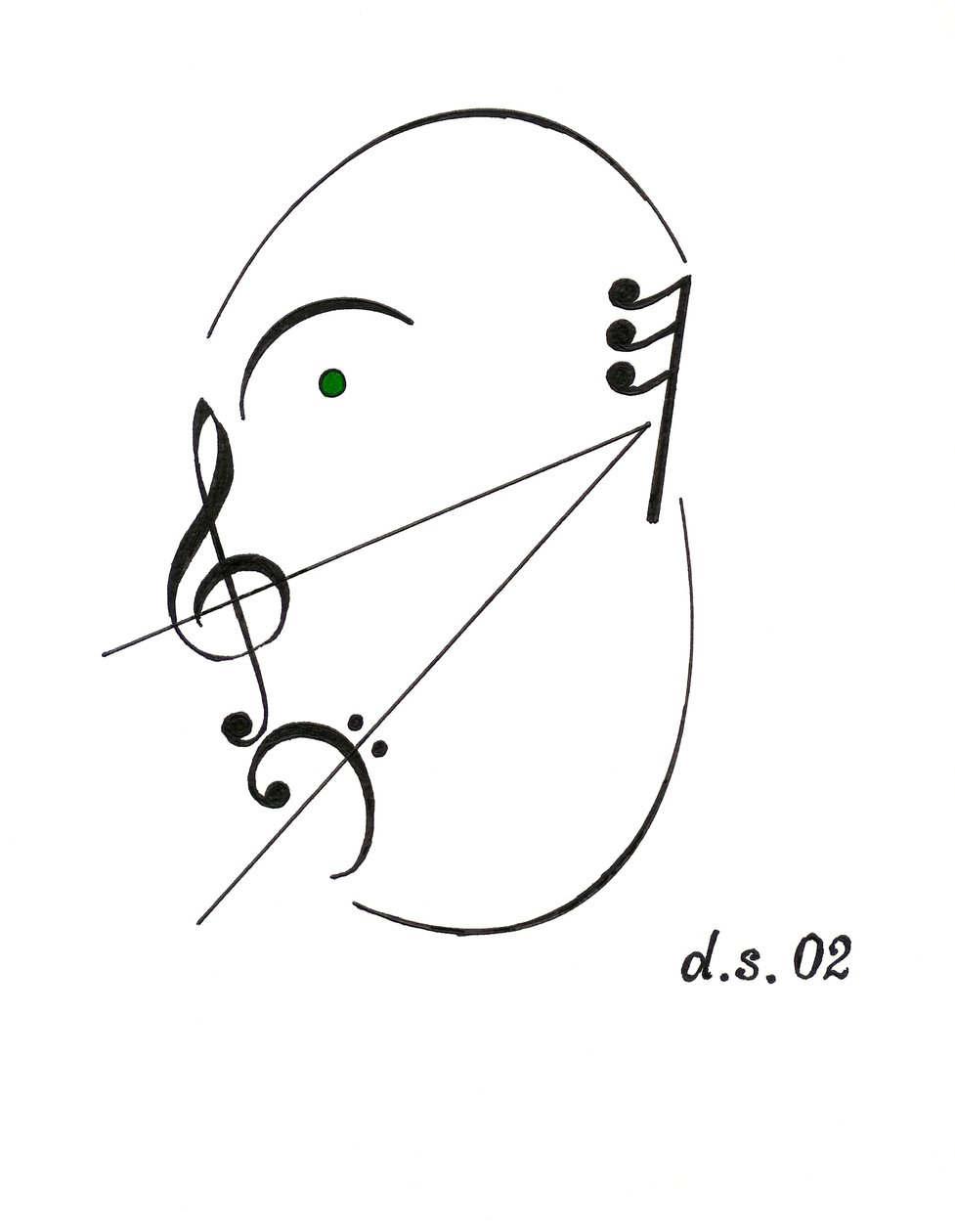Diminuendo face - zpívající obličej nakreslený pomocí hudebního symbolu pro diminuendo a různých dalších hudebních notací. od Dmitri Smirnov