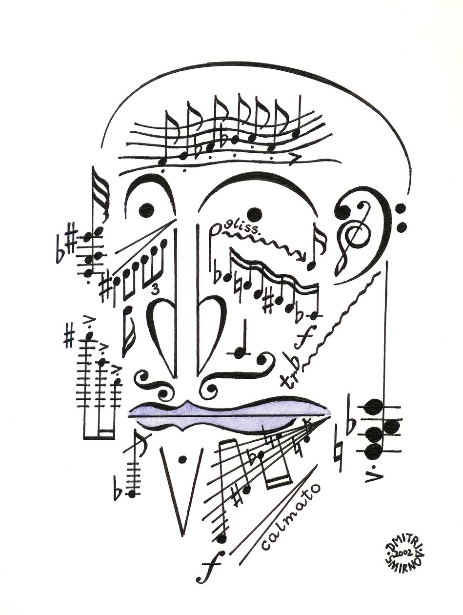 Dr. Musicus - obličej nakreslený pomocí notového zápisu od Dmitri Smirnov