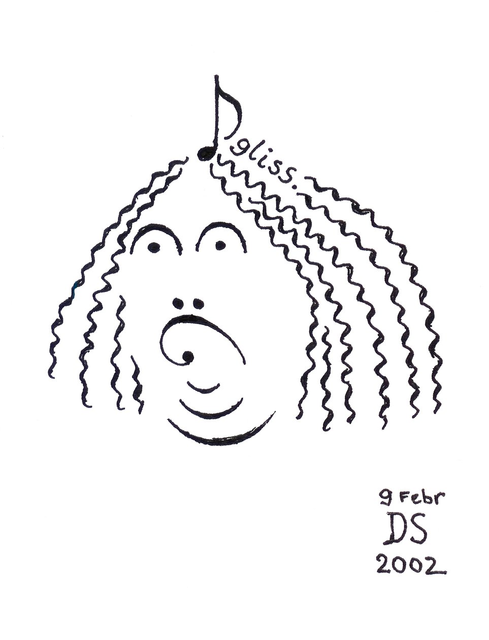 "Glisstering Hair" - obličej nakreslený pomocí notového zápisu od Dmitri Smirnov