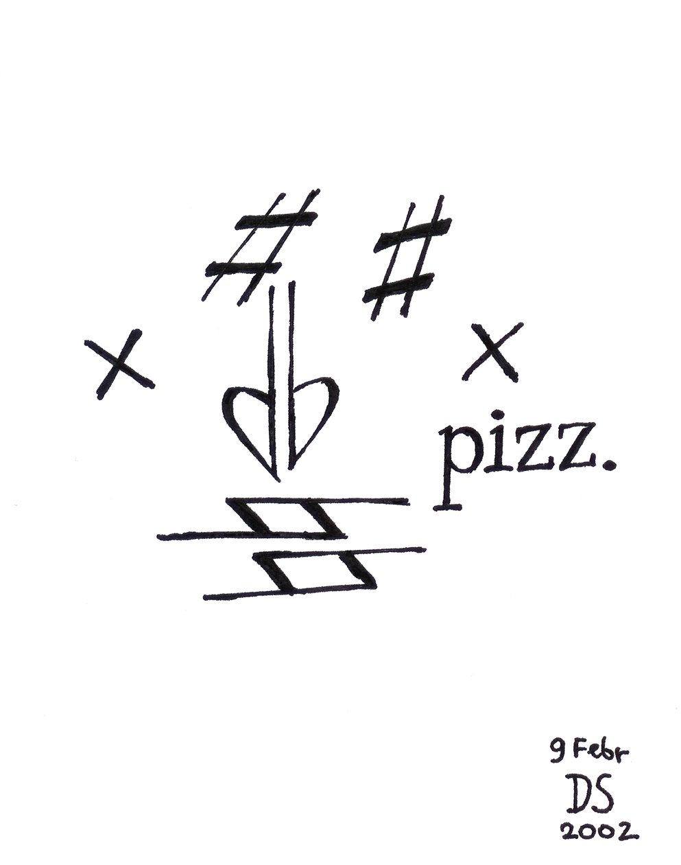 Pizzicato face - obličej nakreslený pomocí notového zápisu od Dmitri Smirnov