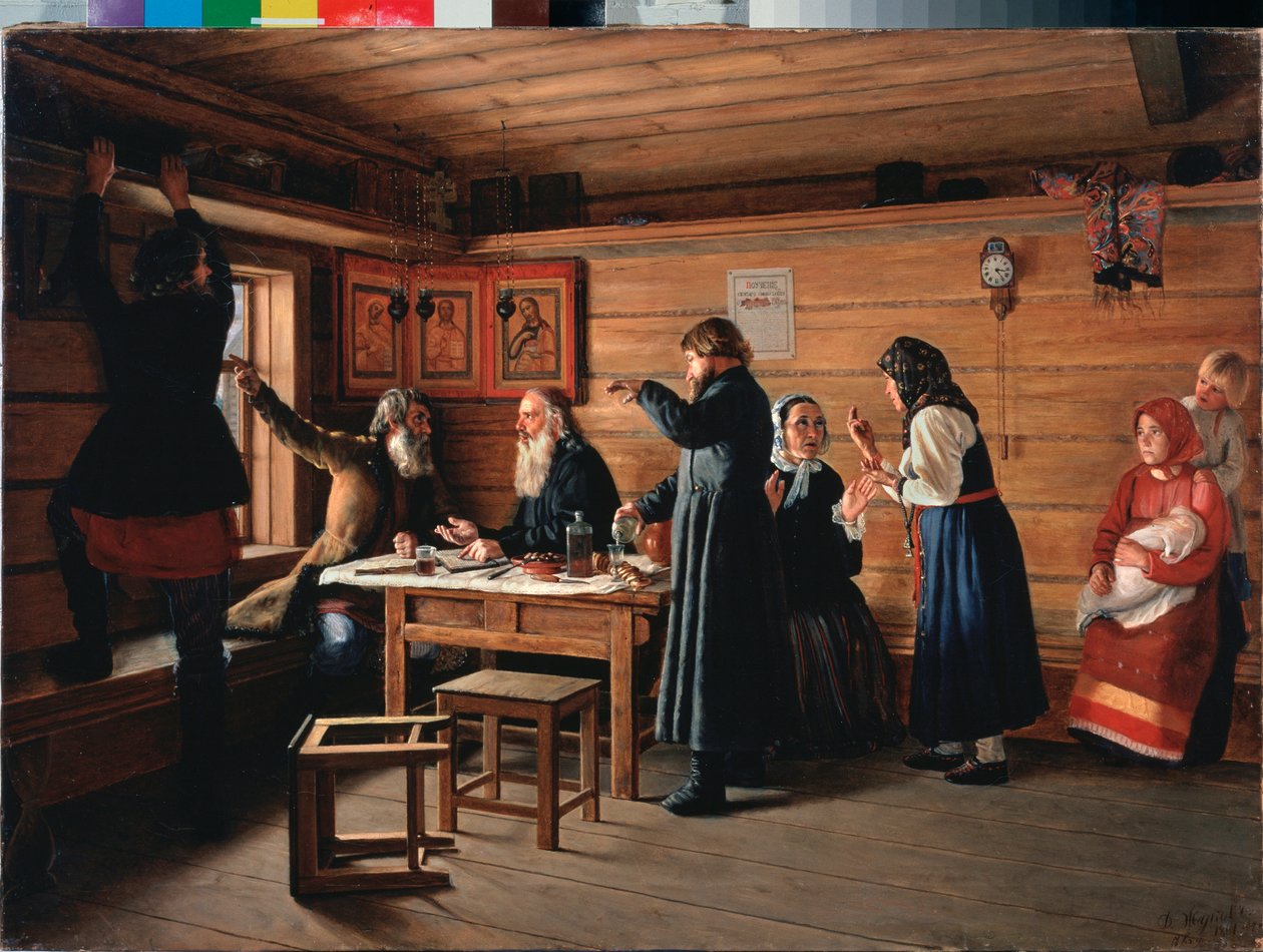 Náboženská kontroverze - obraz Dmitrije Jegoroviče Žukova (1841-1903), olej na plátně od Dmitri Yegorovich Zhukov