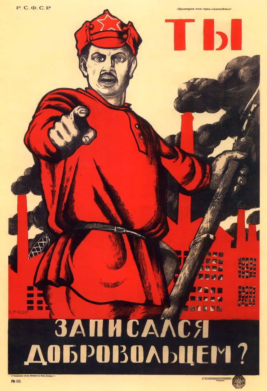 Už jste se dobrovolně přihlásili do Rudé armády, sovětský agitprop plakát, 1920 od Dmitriy Stakhievich Moor