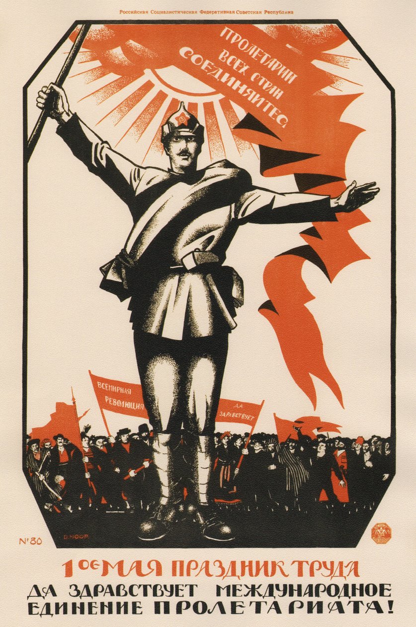 První máj je svátkem práce. Ať žije mezinárodní jednota proletariátu! - Moor, Dmitri Stachievich (1883-1946) - 1920 - Barevná litografie - 107x71 - Ruská státní knihovna, Moskva od Dmitry  Moor