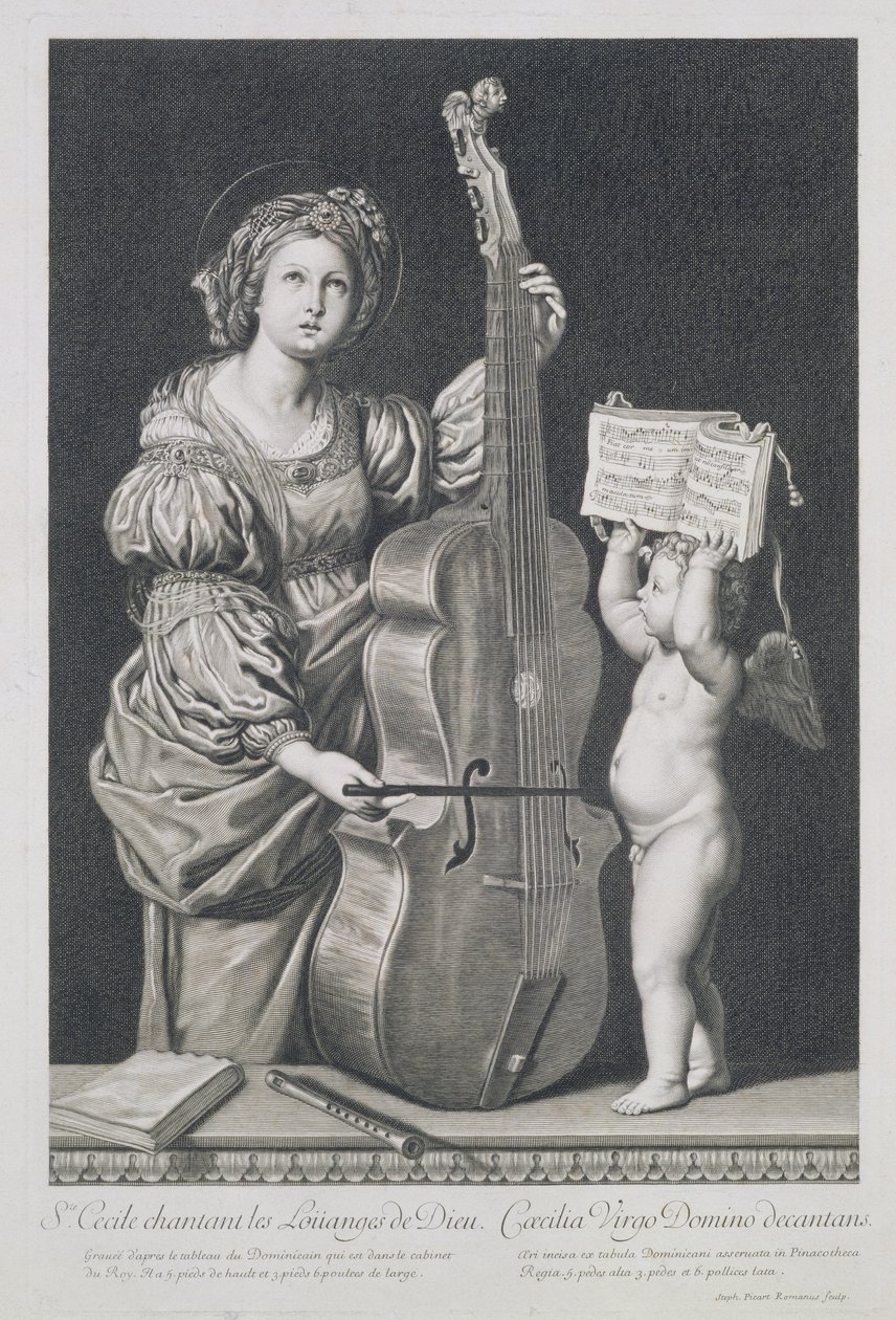 Svatá Cecílie zpívá Boží chválu, vyryl Etienne Picart (1632-1721) od Domenichino