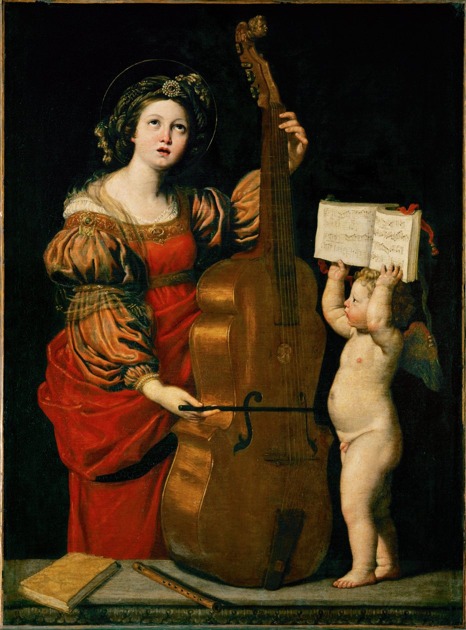 Svatá Cecílie a anděl držící notový zápis... od Domenichino (1581 1641)