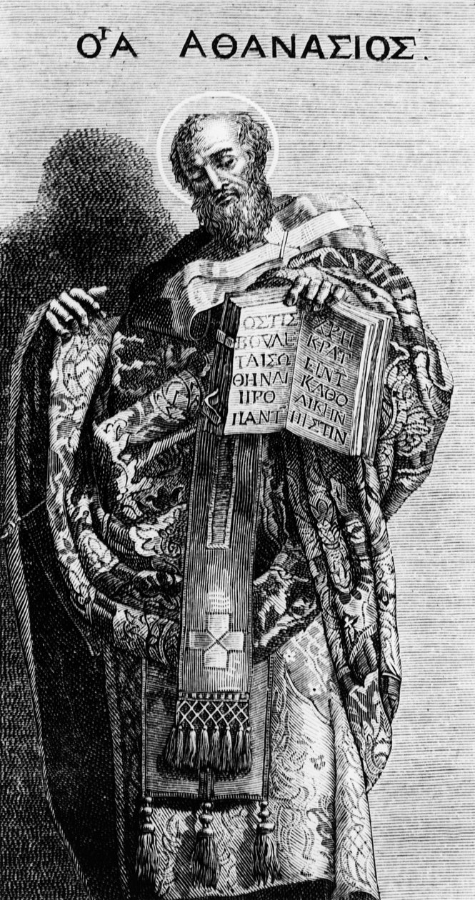 Athanasius Alexandrijský (298-373) Církevní otec, rytina podle obrazu Domenichina v kostele Grottaferrata od Domenichino