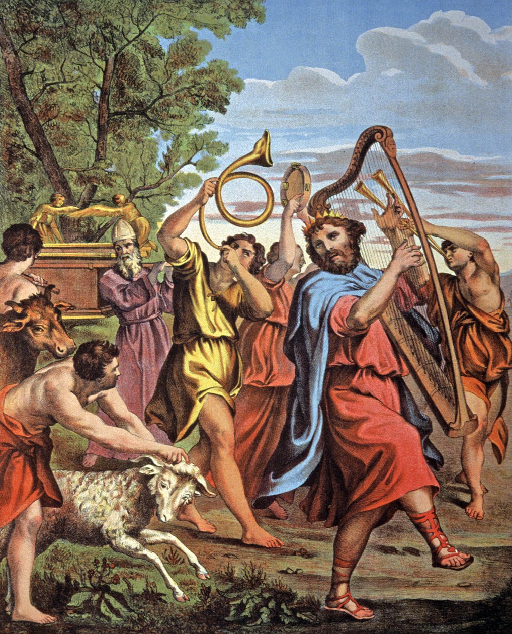 Král David přináší archu smlouvy, polovina 19. století (litografie) od Domenichino (1581 1641) (after)