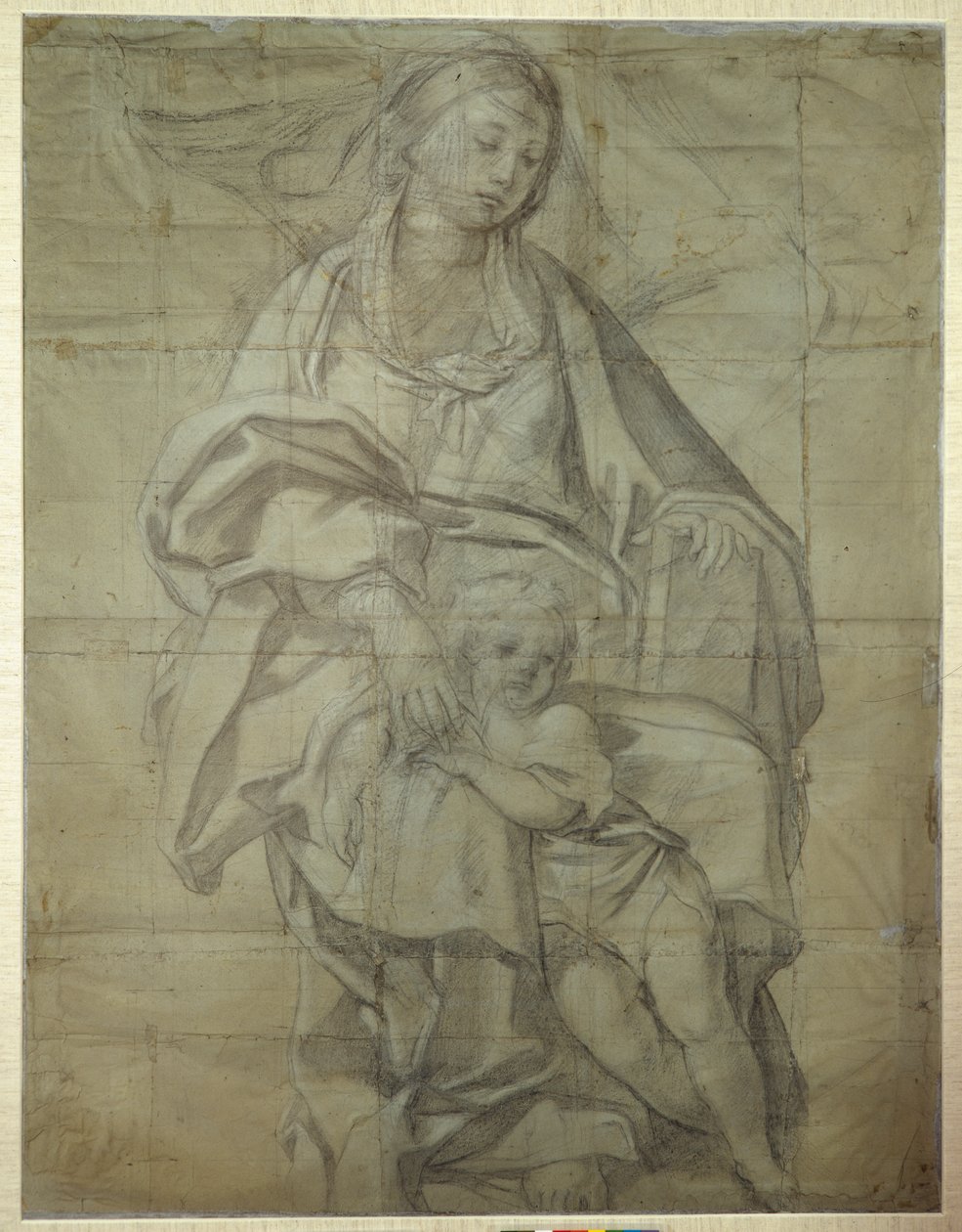 Madonna a dítě (černá křída na papíře) od Domenichino
